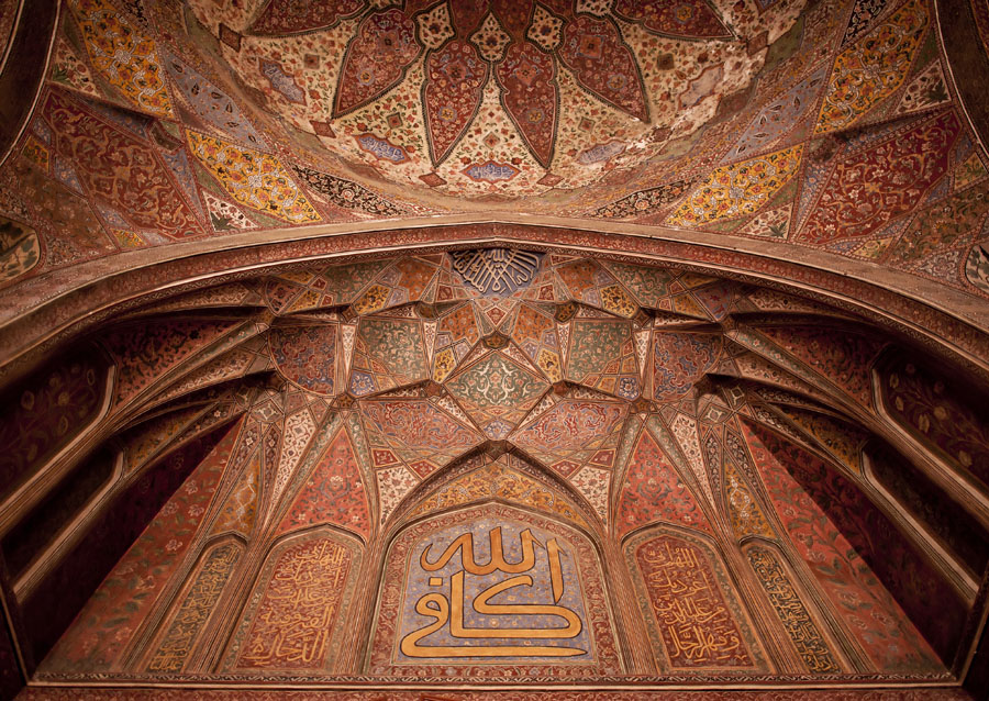 wazir khan mosque, masjid wazir khan, fresco, mughal art, islamic calligraphy